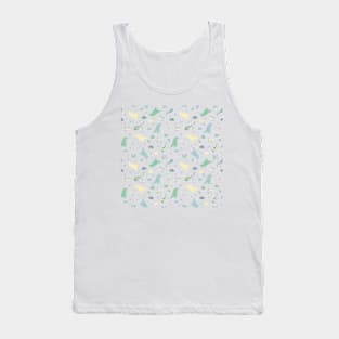 Children's pattern with dinos, airplanes, clouds, stars for fashion clothes, shirt, fabric. Tank Top